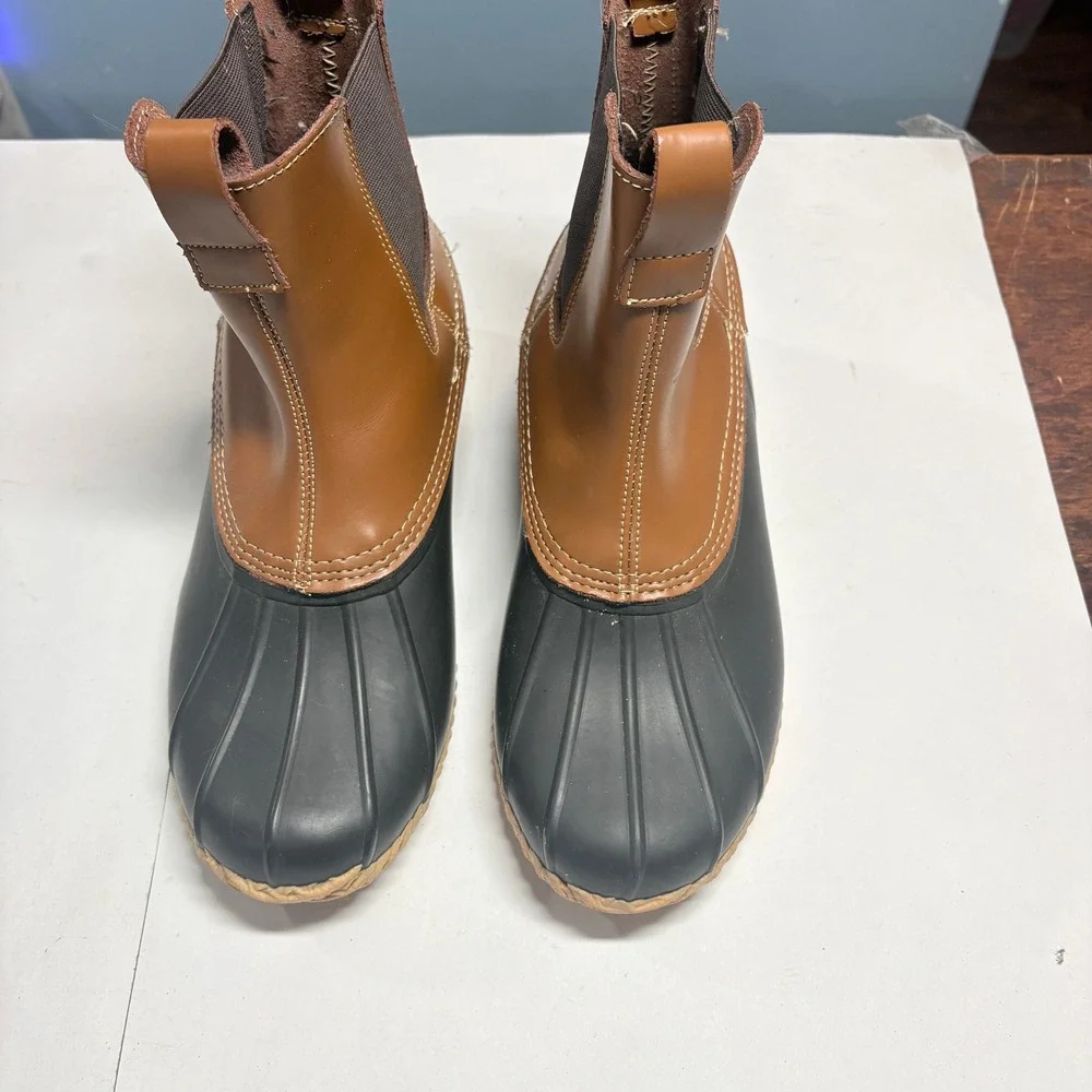 Lands End Leather Rubber Chelsea Duck Boots Mens 9 Brown Black Waterproof Rain